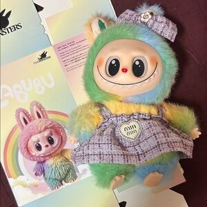 Colorful Plush Monster Doll with Tweed Dress